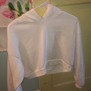 White Cropped Hoodie